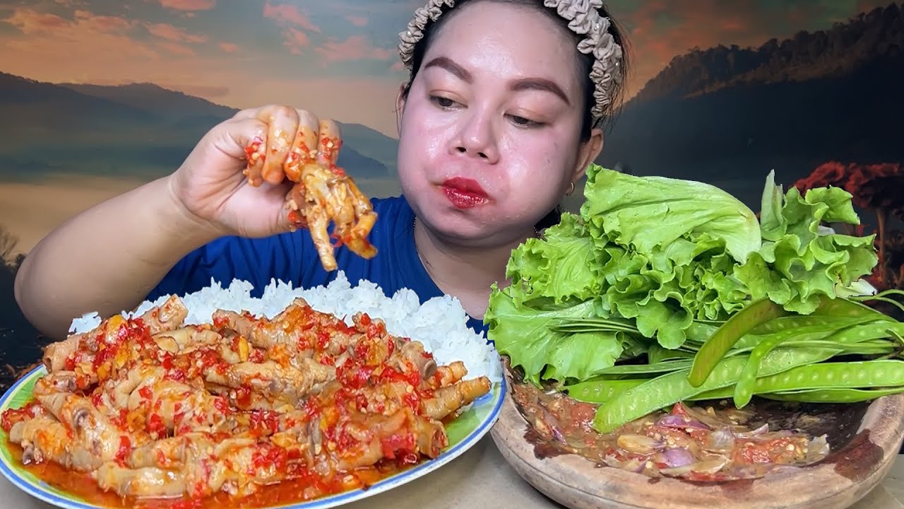 Pedas Gurih Ceker Mercon Pedas Sambal Terasi Lalaban Lamtoro Daun Selada MUKBANG