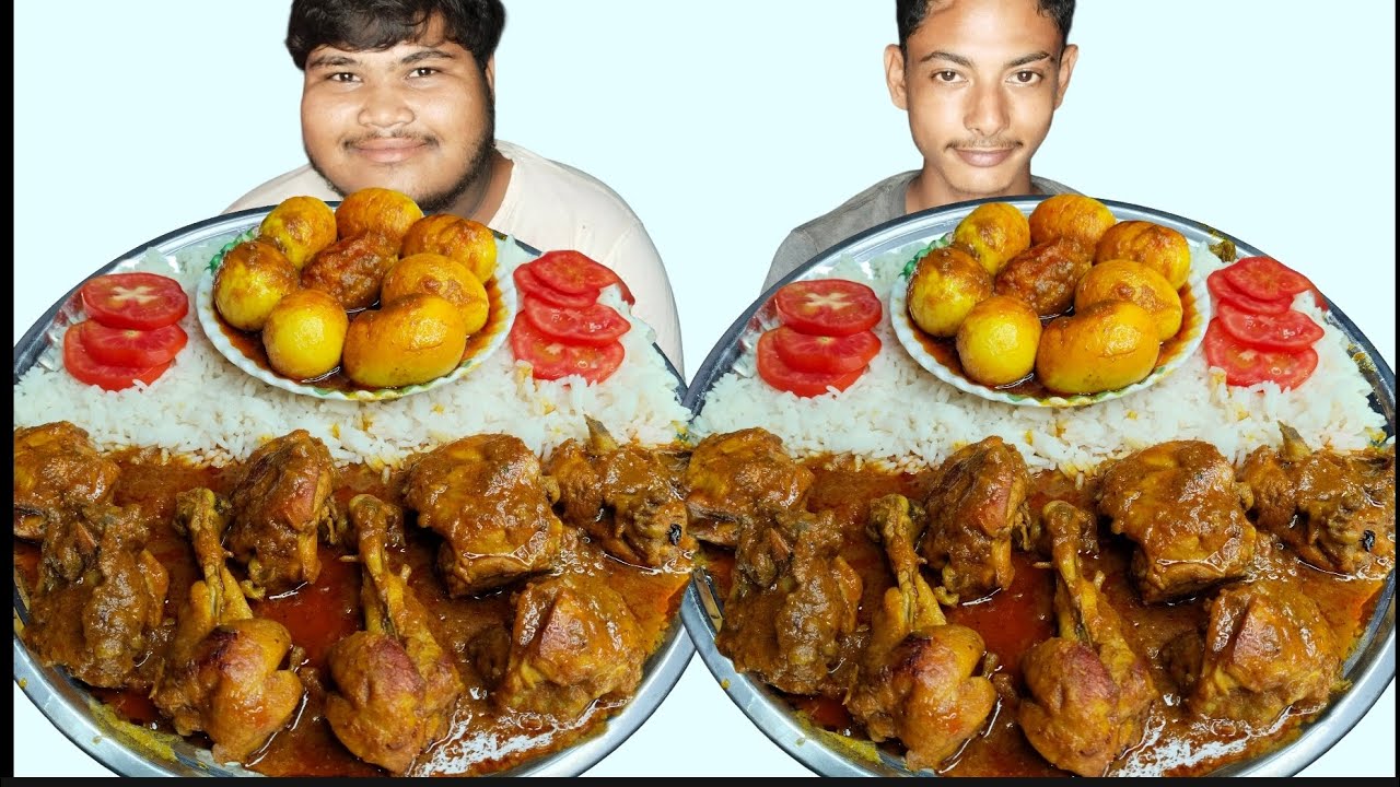 Chicken Curry & Egg Curry With Rice With Tomato Eating Challenge | Food Eating Competition |