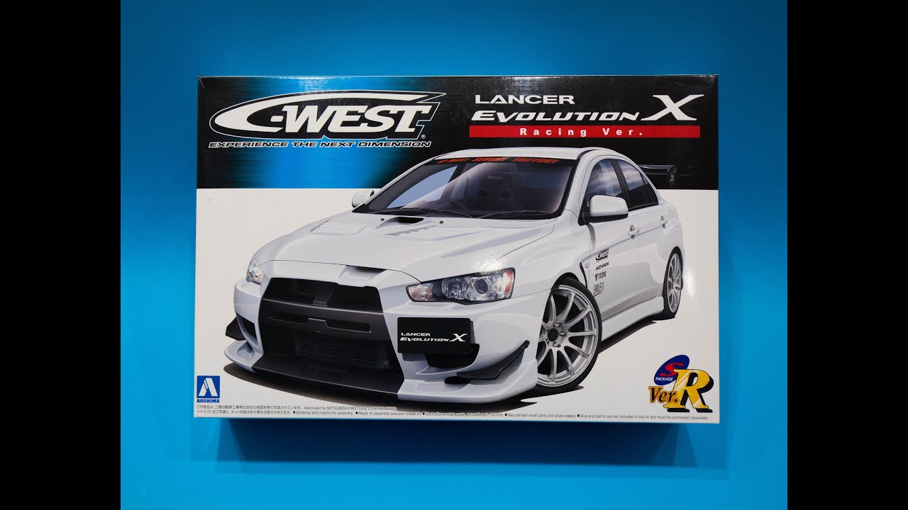 Aoshima 1/24 Mitsubishi Evo X C-West Racing Version Model Kit Unboxing And Review