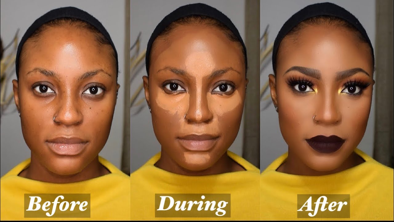 CONTOURING AND HIGHLIGHTING MAKEUP TUTORIAL FOR BEGINNERS *Detailed* #poc #darkskin #brownskin