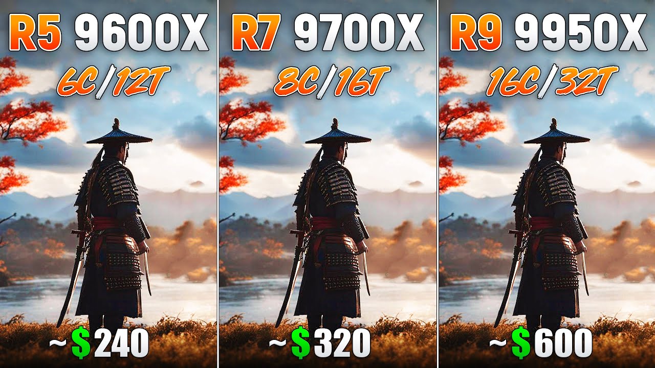 Ryzen 5 9600X vs Ryzen 7 9700X vs Ryzen 9 9950X - Test in 8 Games