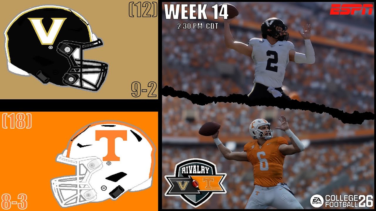 (14) Vanderbilt vs. (19) Tennessee | Week 14 - Simulation | College Football 26