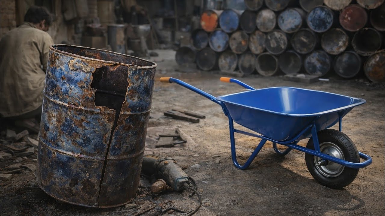 Asombroso Proceso: De Barril de Aceite Viejo a Carretilla Funcional