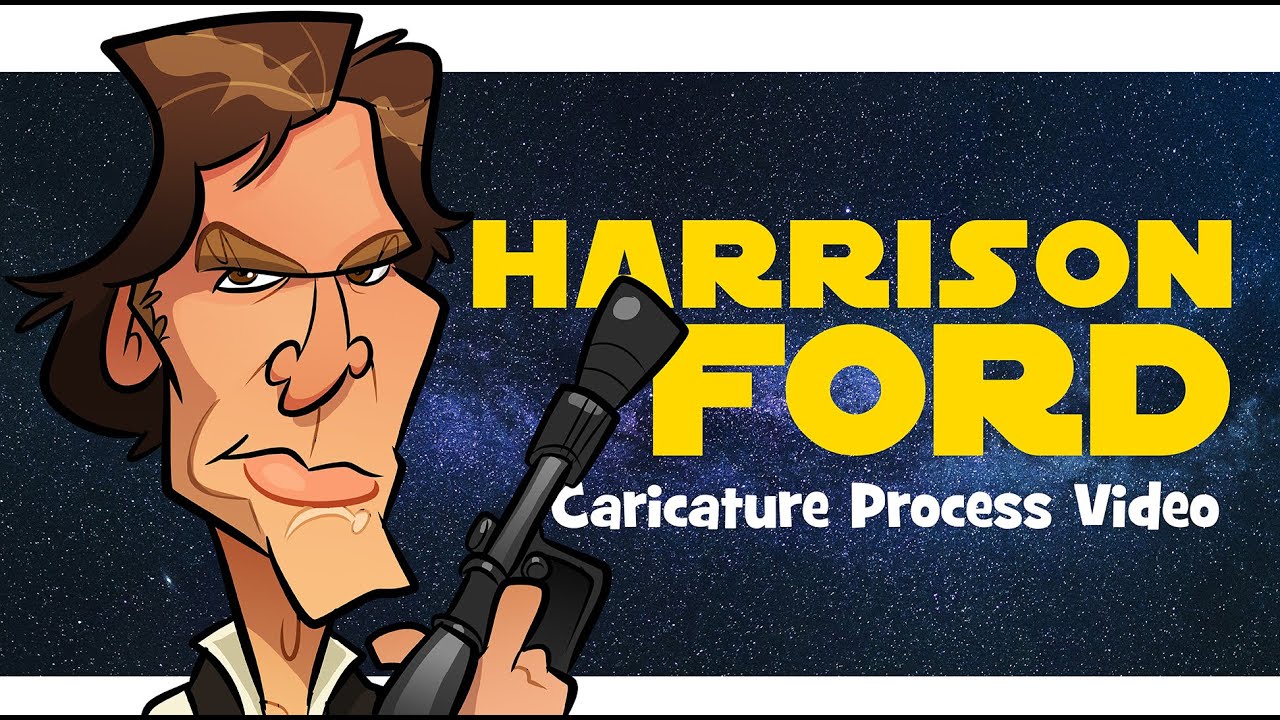 Harrison Ford (Han Solo from Star Wars) Caricature art drawing process tutorial timelapse