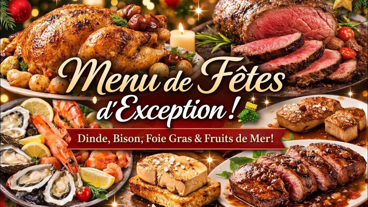 Menu de Fêtes d’Exception 🎄✨ | Dinde aux Marrons, Bison Rôti, Foie Gras & Fruits de Mer