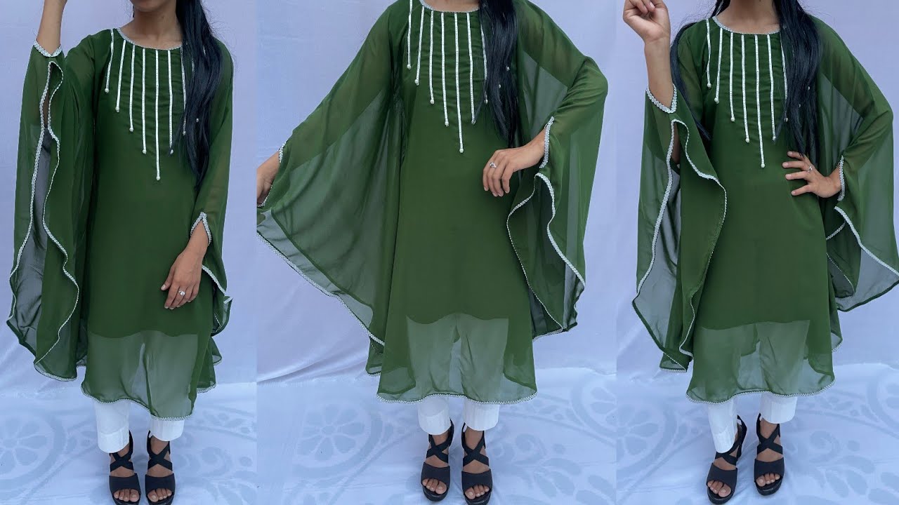 Butterfly Kaftan Cutting and Stitching/Butterfly kaftan cutting karne ka asaan trika/designer kurti