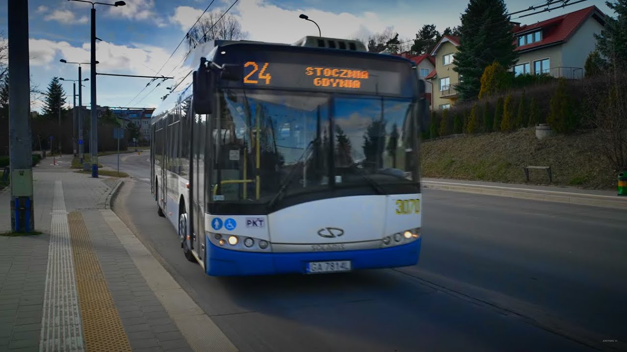 Poland, Gdynia, trolleybus 24 ride from Dąbrowa Miętowa to Plac Kaszubski - Świętojańska