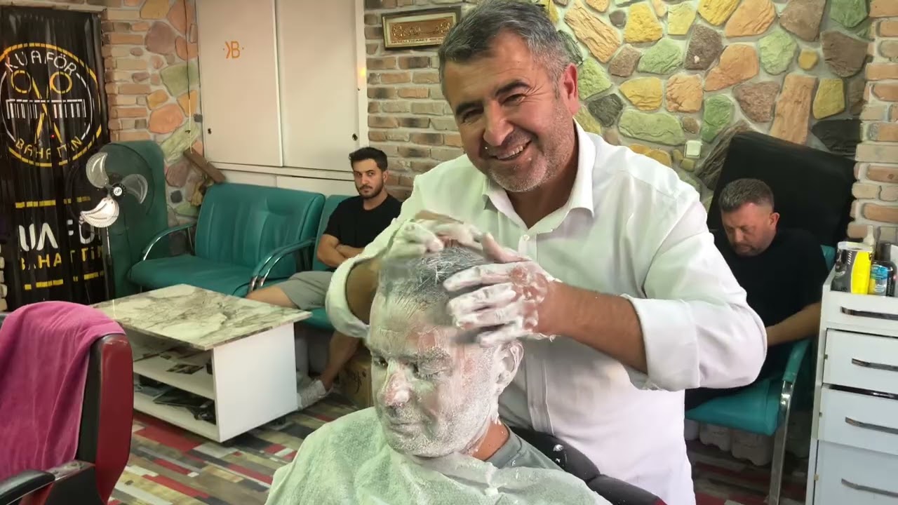 HEAD NECK BACK ARM POUCH FACE MASSAGE TURKISH BARBER BAHATTİN 