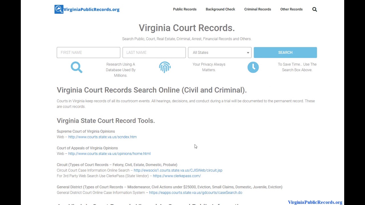 Virginia Court Records (Public Search By Name or Case Number Online).
