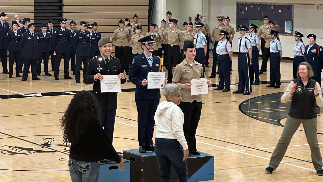 BDEAHS JROTC 1st yr unarmed competition-Devin Riley Alexie ALET 1 Command