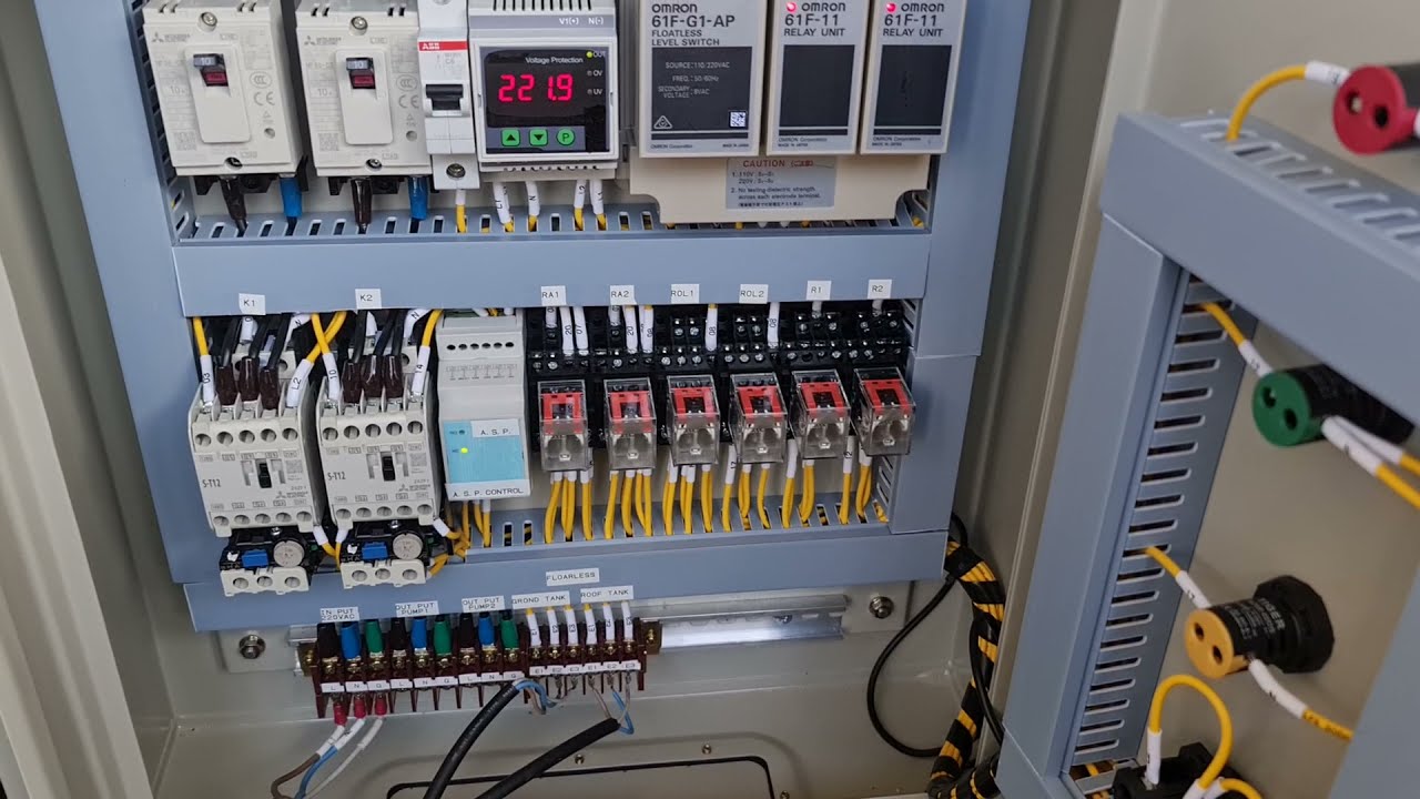 ตู้ควบคุมปั๊มน้ำ  2 ตัว สลับการทำงาน ระบบโฟรดเรด FLOATLESS LEVEL SWITCH  ถังพักล่าง+ ถังพักบน
