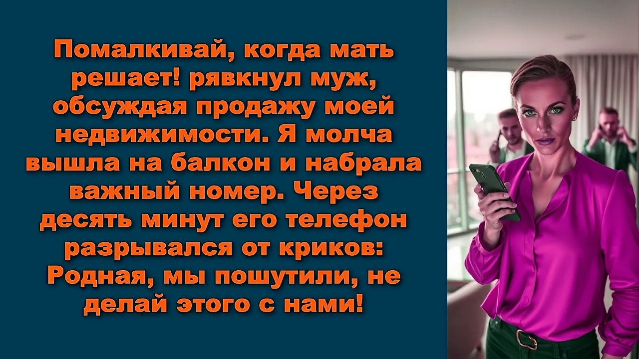 Помалкивай, когда мать решает! рявкнул муж, обсуждая продажу моей недвижимости. Я молча вышла