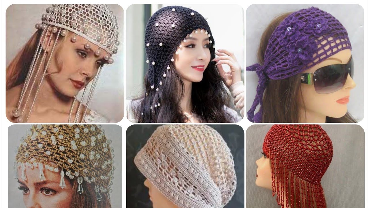 women's crochet knitted hollow beach hat with long beads tassel perfect for beach