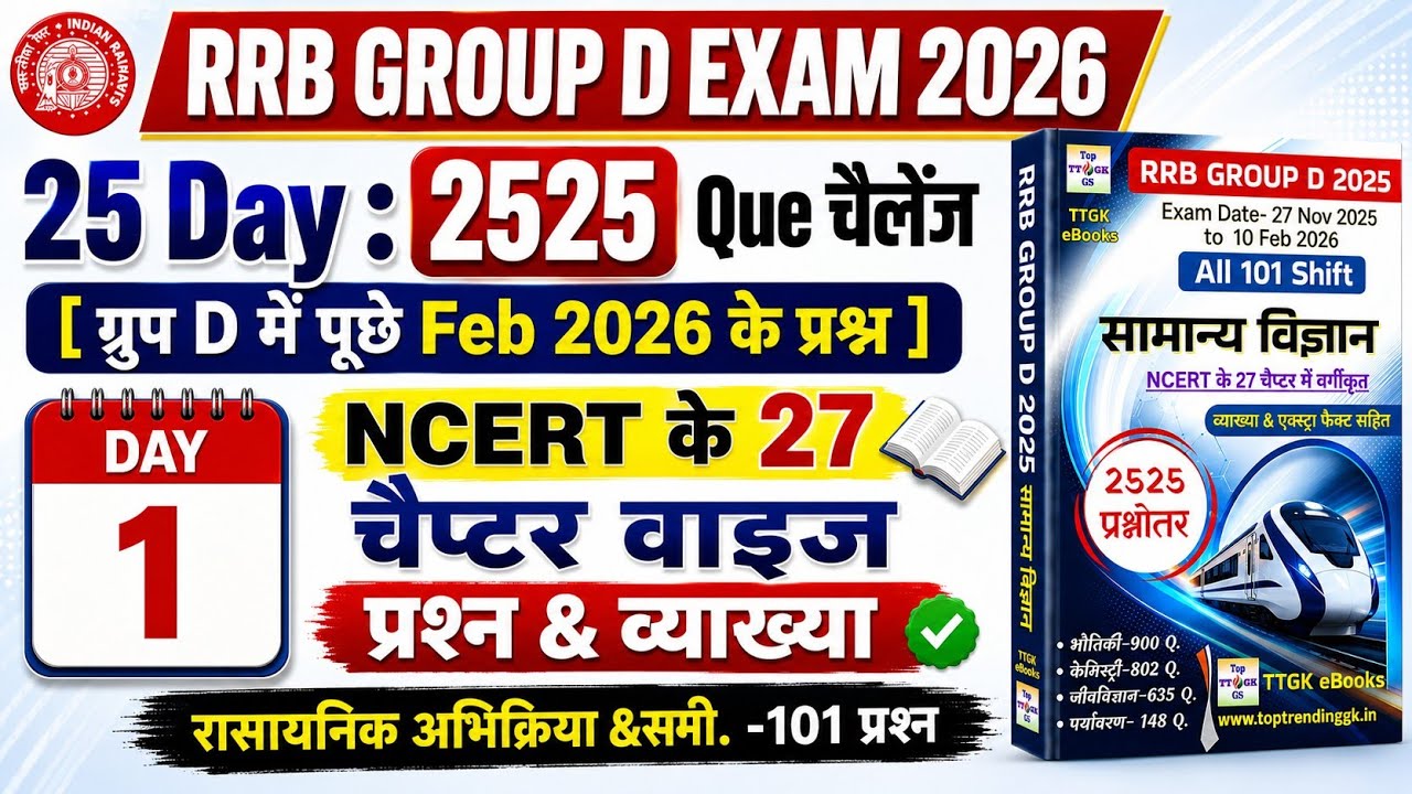 RRB Group D 2025-26 All 101 Shift 2525 Science Questions | Group D 2026 NCERT Science Questions
