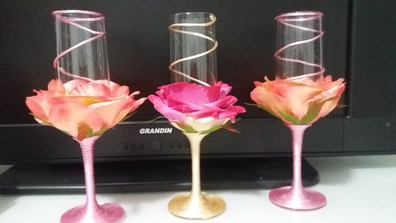 Taças Decoradas Com Rosas de Cetim