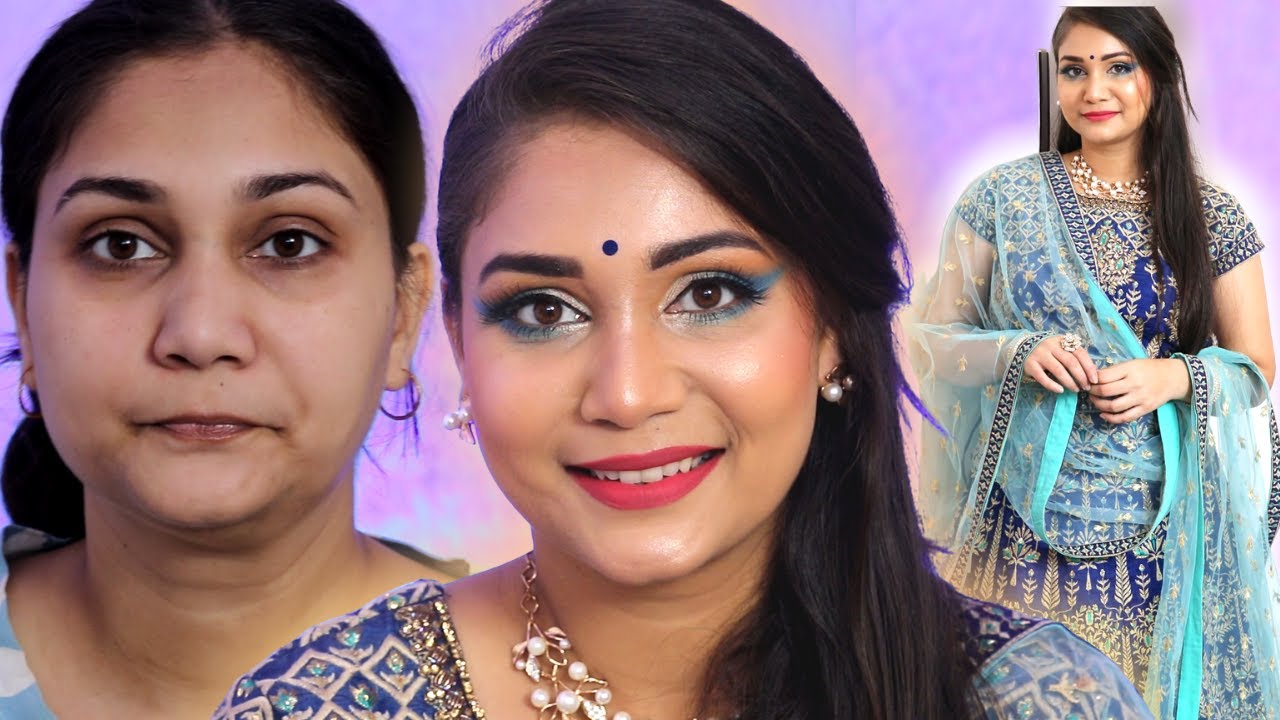 Step by Step Makeup For Engagement /Festivals With Affordable Makeup Products / Blue Ombre Eyeshadow