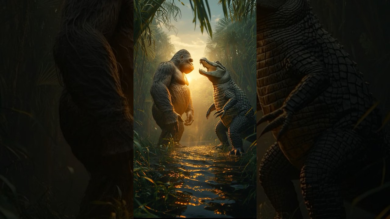 King Kong Knocks Out the Prehistoric Crocodile in the Swamp「キングコングが古代のワニをノックアウト#kingkong #crocodile