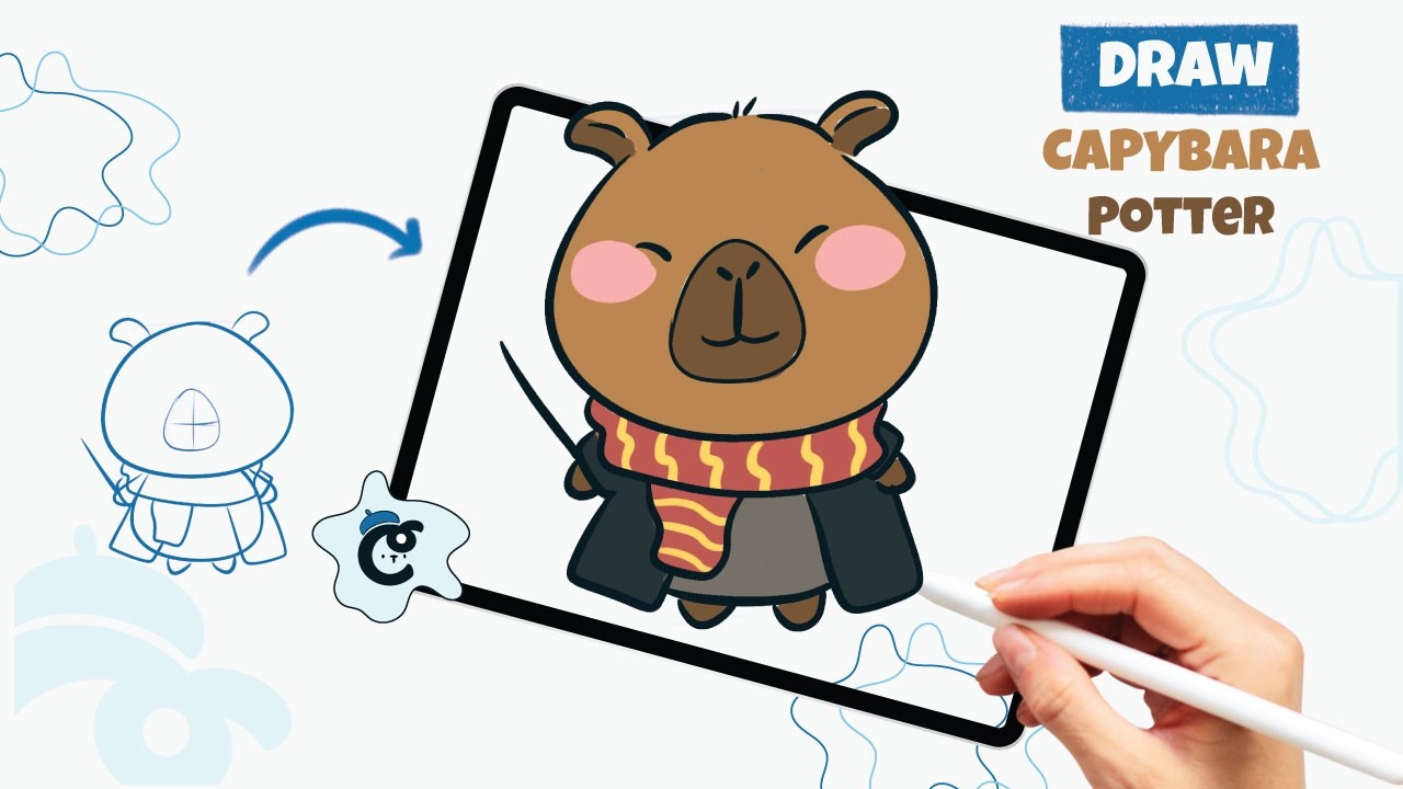 How To Draw Capybara Potter | Step-by-step tutorial | Kawaii Drawing