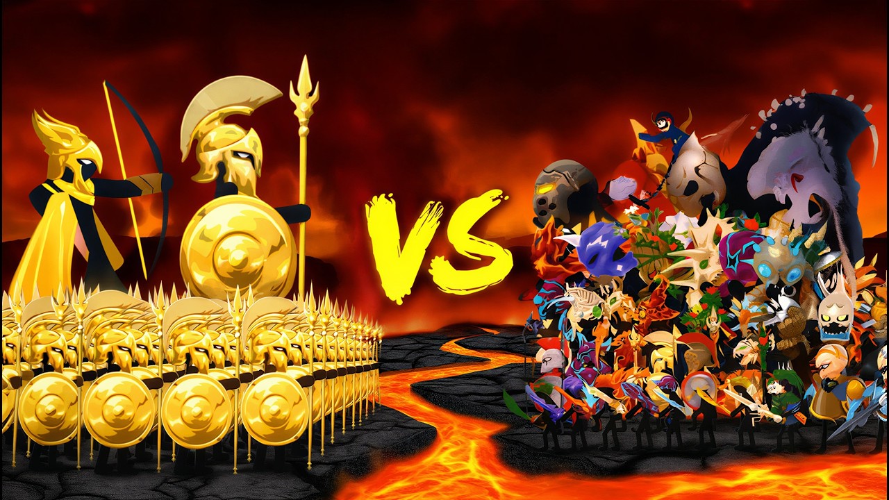 Stick War Legacy | GREAT GOLDEN ARMY VS PYROBLAZE ARMY, ZOMBIE & ICE ARMY (Mission 11-15)