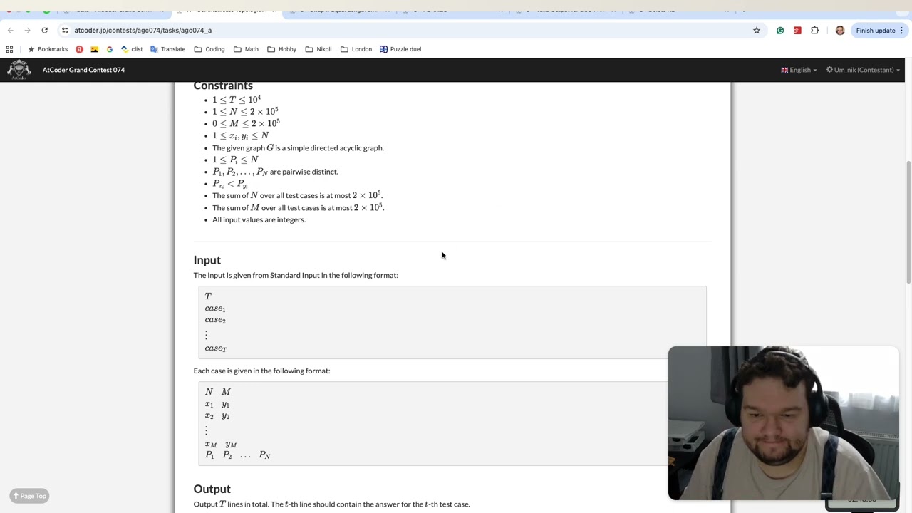 AGC074 (I solved more than 1 problem!!!)