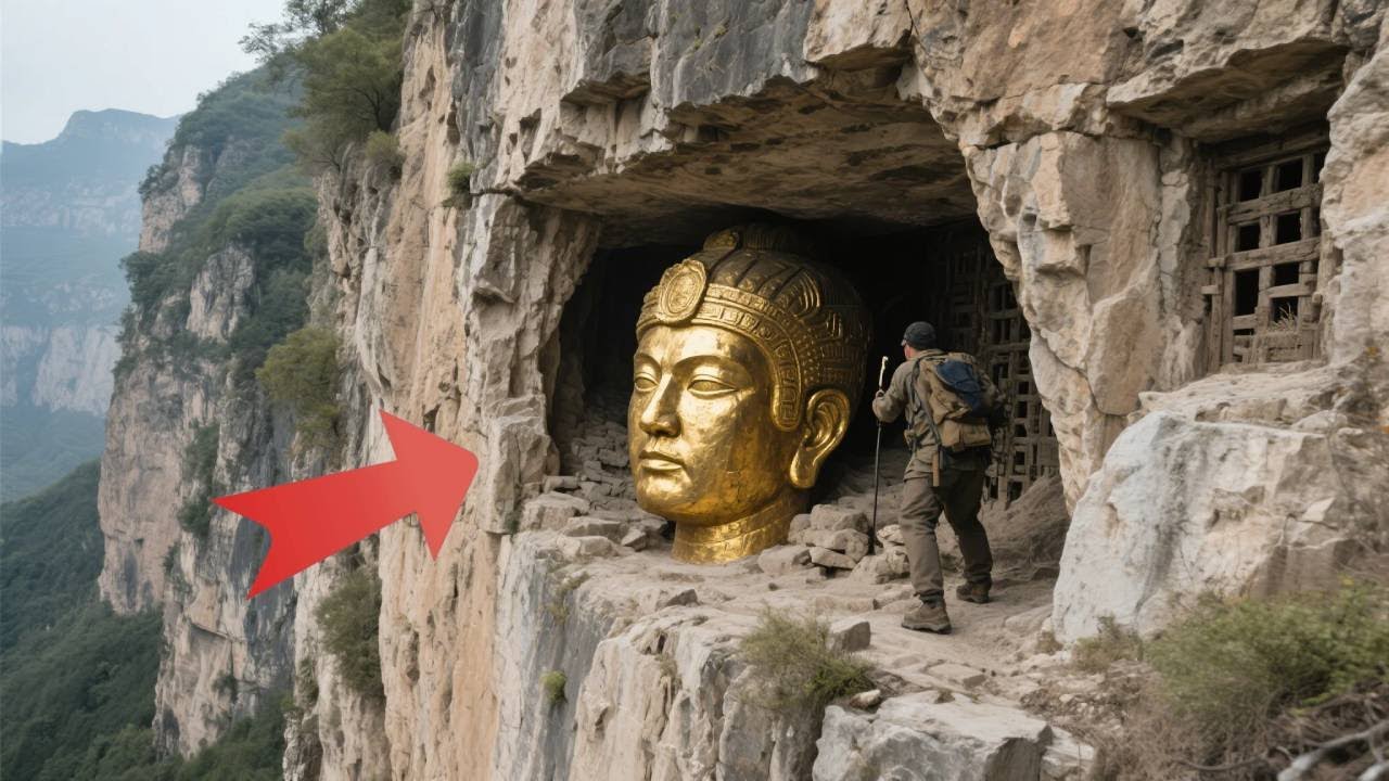 山西陡峭的悬崖上，发现神秘石洞，里面机关重重竟然隐藏黄金头额