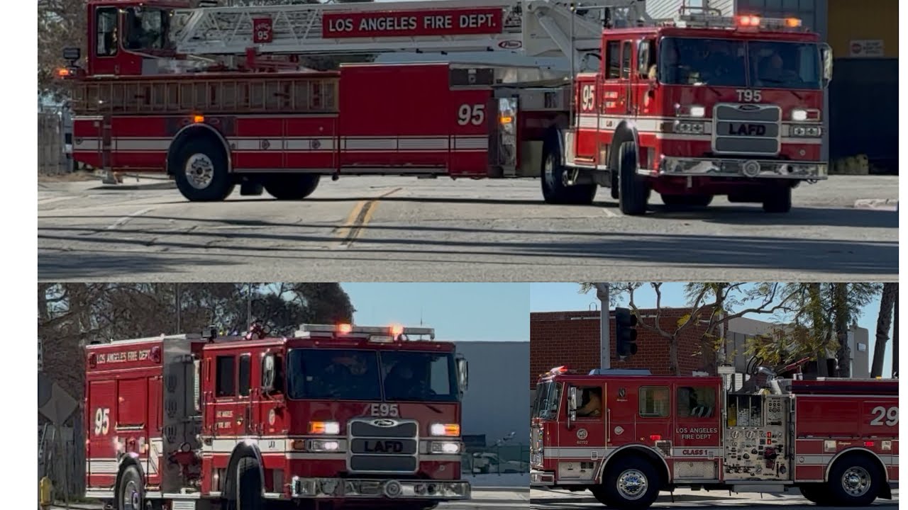 LAFD Light Force 95 and Engine 95 responding 