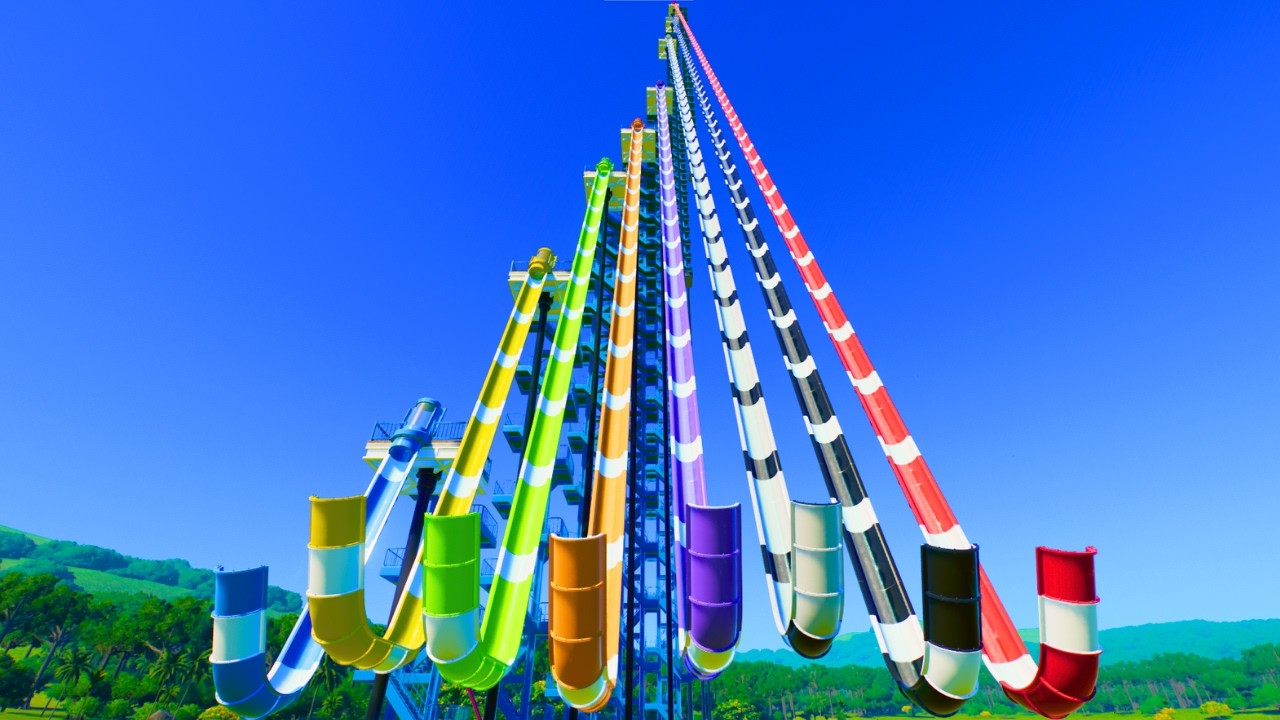 10 vs 1000 FT Trap Door Water Slides - Planet Coaster 2