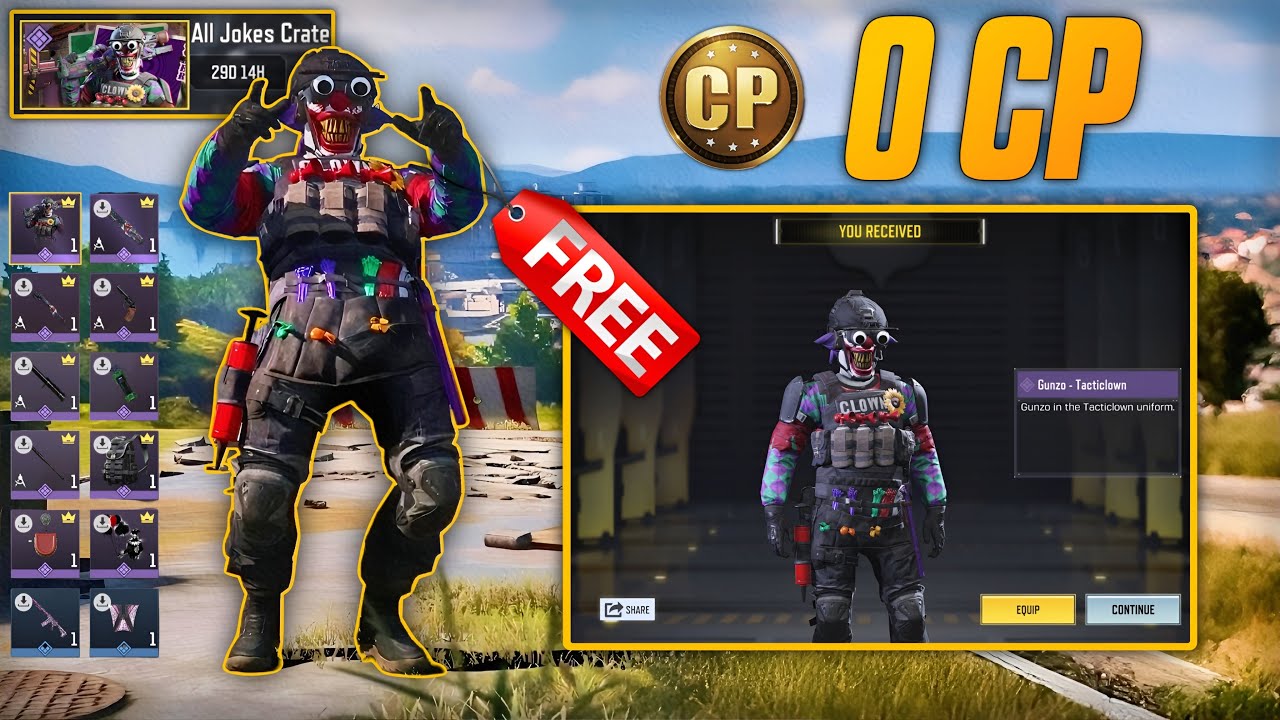 FREE 😱 Opening New ALL JOKES CRATE | GUNZO - TACTICLOWN Character Skin | COD Mobile
