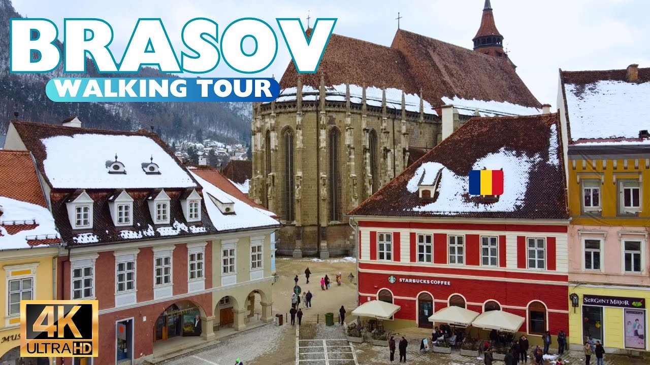 Весенняя прогулка по заснеженным улочкам Брашова 🇷🇴 [4K] Виртуальная прогулка