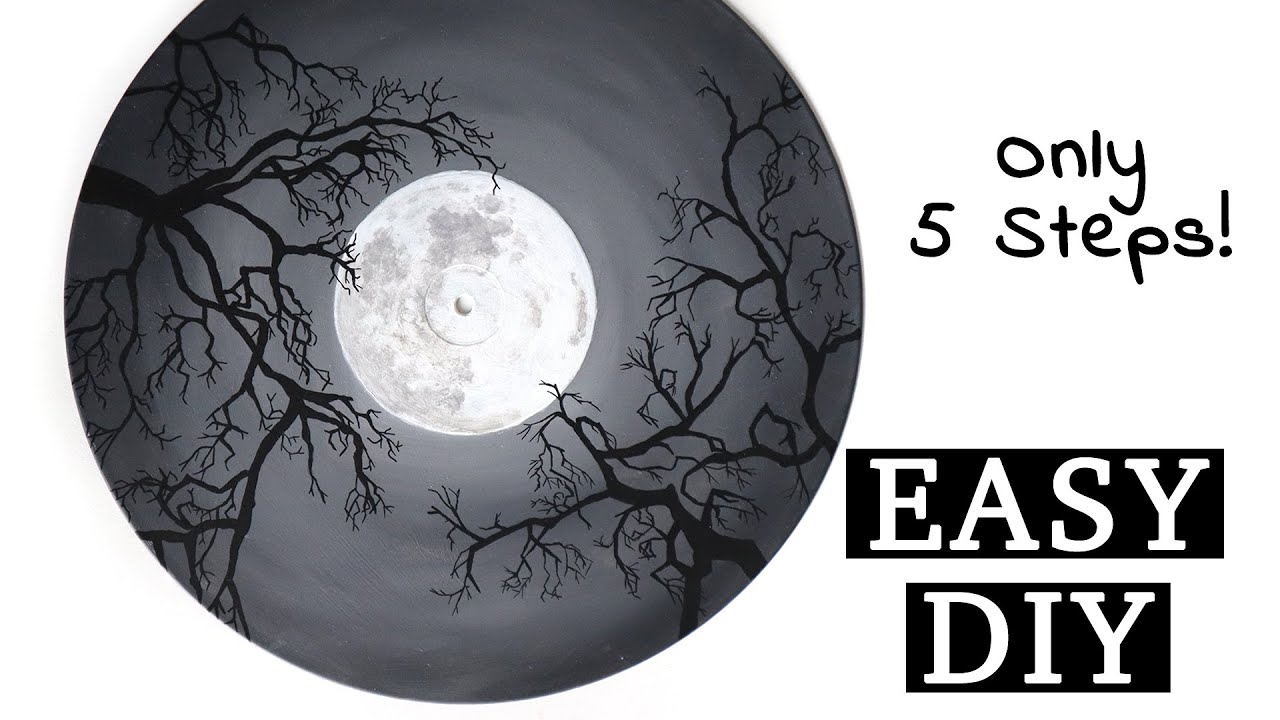 EASY Acrylic Painting DIY | How To Paint a Vinyl Record 🎨(Bonus: How to paint trees)