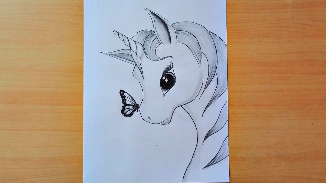 How to Draw a Cute Unicorn With Butterfly || Pencil Drawing
