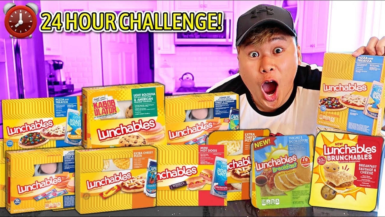Only Eating LUNCHABLES for 24 Hours! (IMPOSSIBLE 24 HOUR FOOD CHALLENGE)