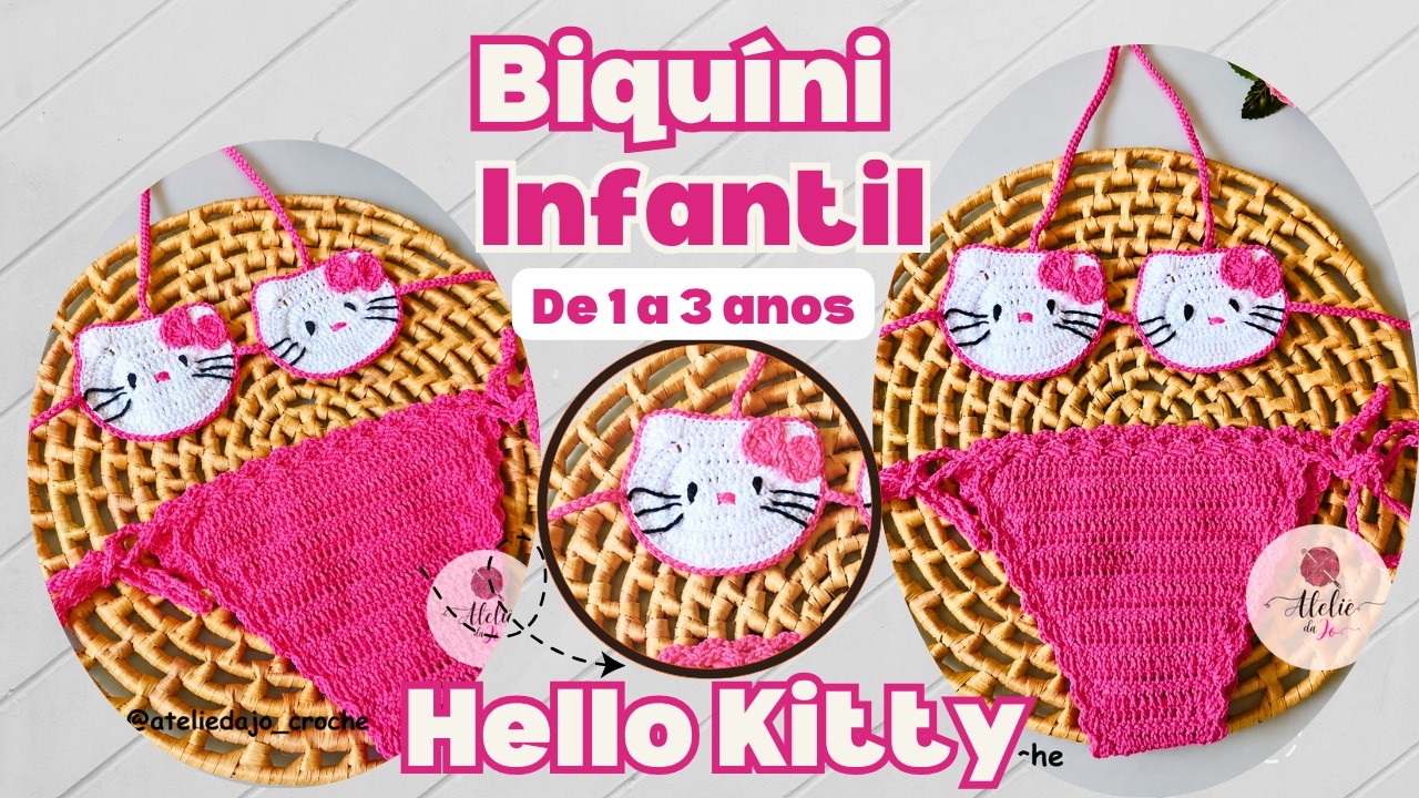 Biquini Infantil Hello Kitty no crochê 1 a 3 anos