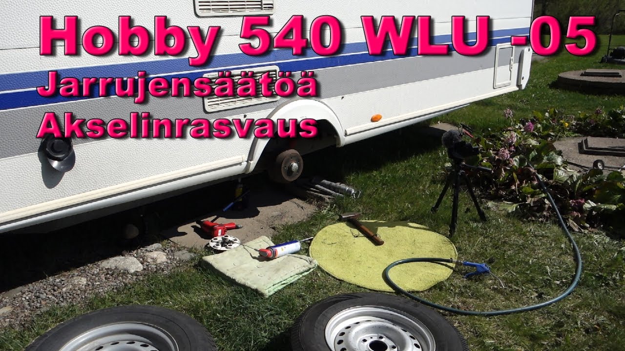 Hobby vaunuun kesärenkaat jarrujensäätö ja akselin rasvaus.