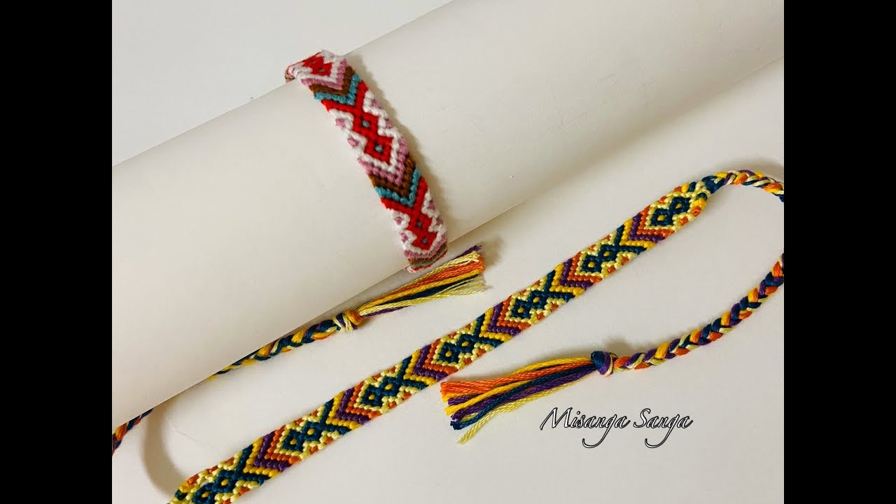 How to make friendship  bracelet〜diamonds pattern〜2連ひし形ミサンガの編み方