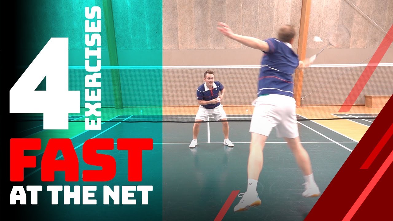 Badminton doubles net player - Fast Racket and Footwork