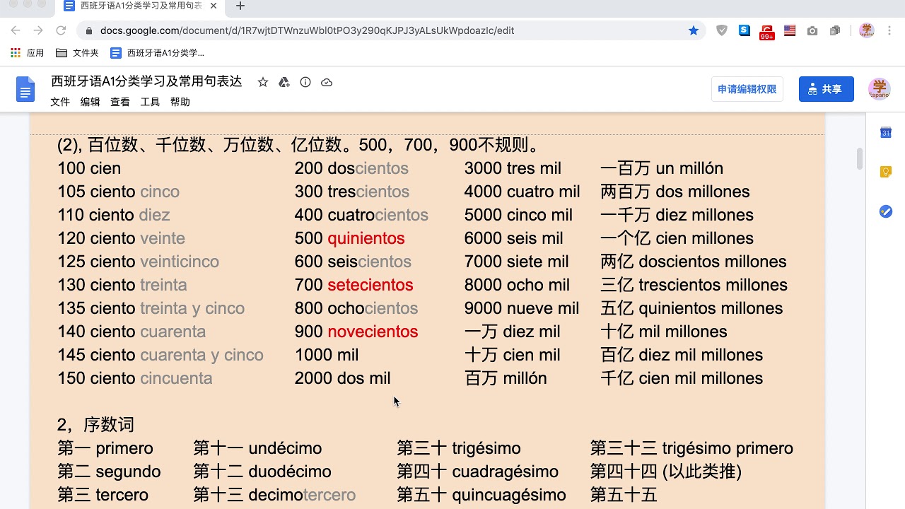 西班牙语数字及常用语
