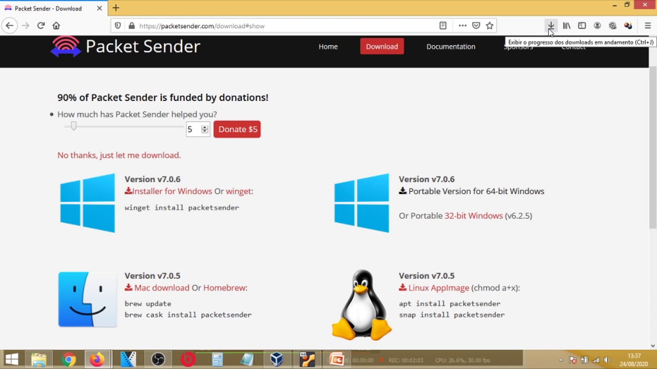 Pré Requisito 03 - Download, Instalação e Teste do Gerador de Tráfego de Redes Packet Sender