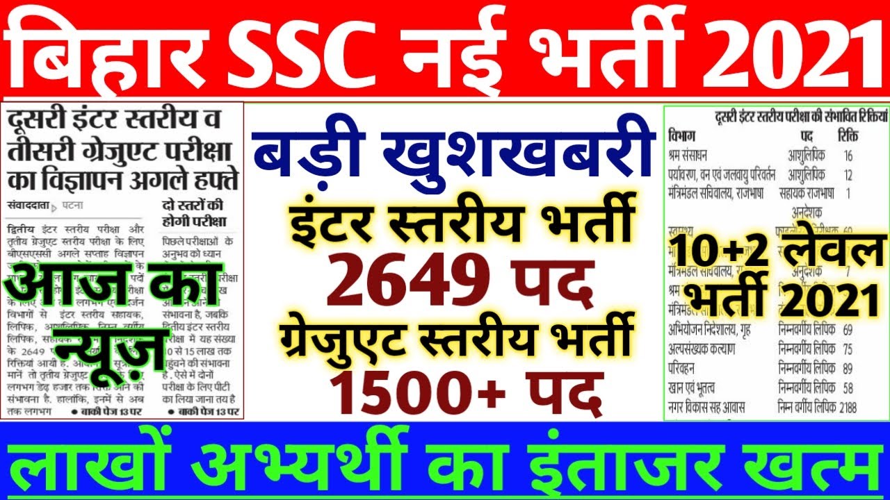 Big good news/BSSC new recruitment 2021/Inter Level 2649 seat/Graduate Level 1500+ seat/BSSC/New ...