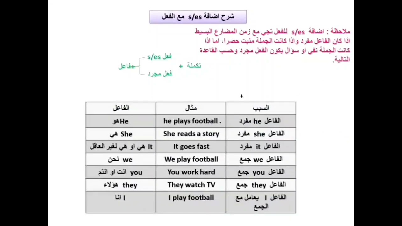 إضافة s / es للفعل في المضارع البسيط | شرح سهل مع أمثلة 