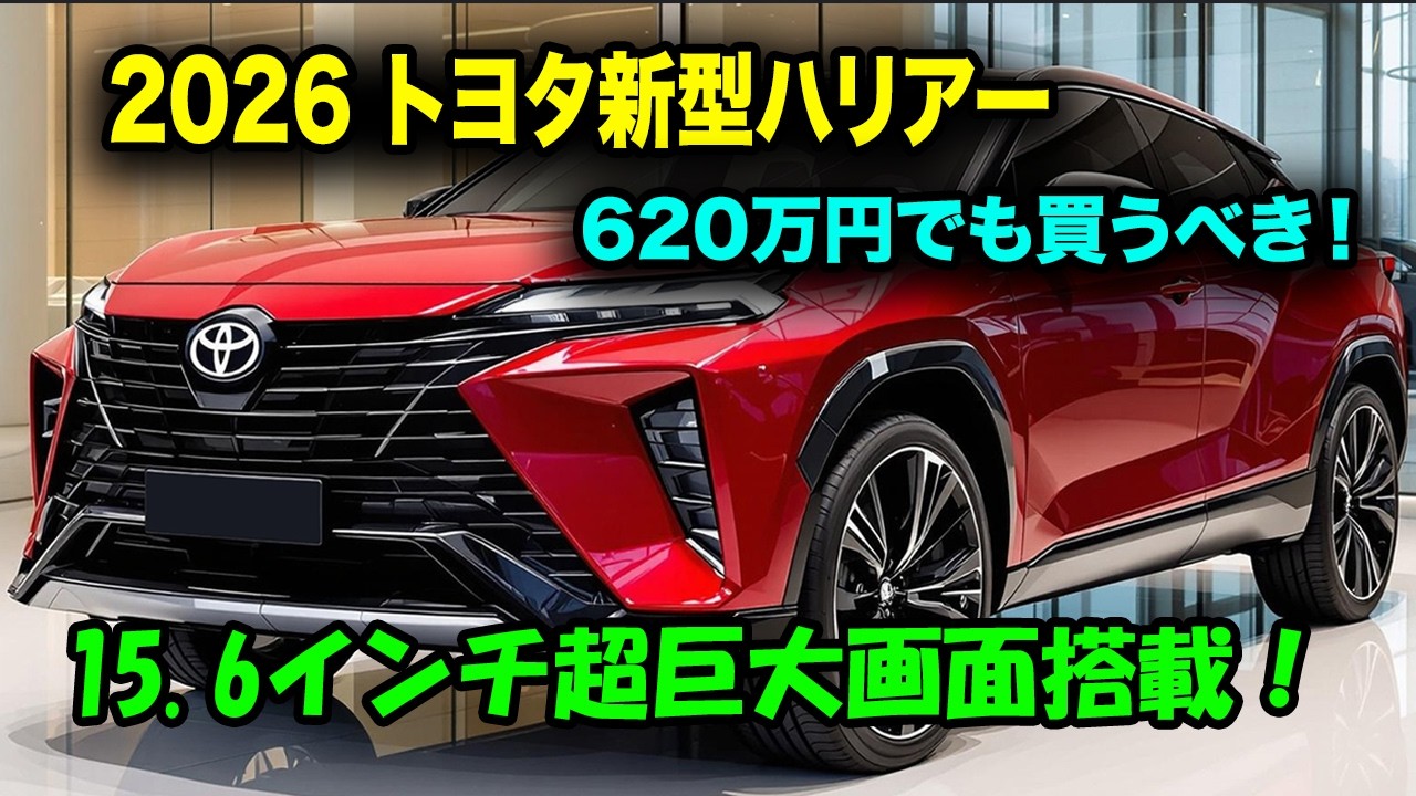 トヨタ新型ハリアーマイナーチェンジ2026年登場！15.6インチ巨大ディスプレイ搭載！