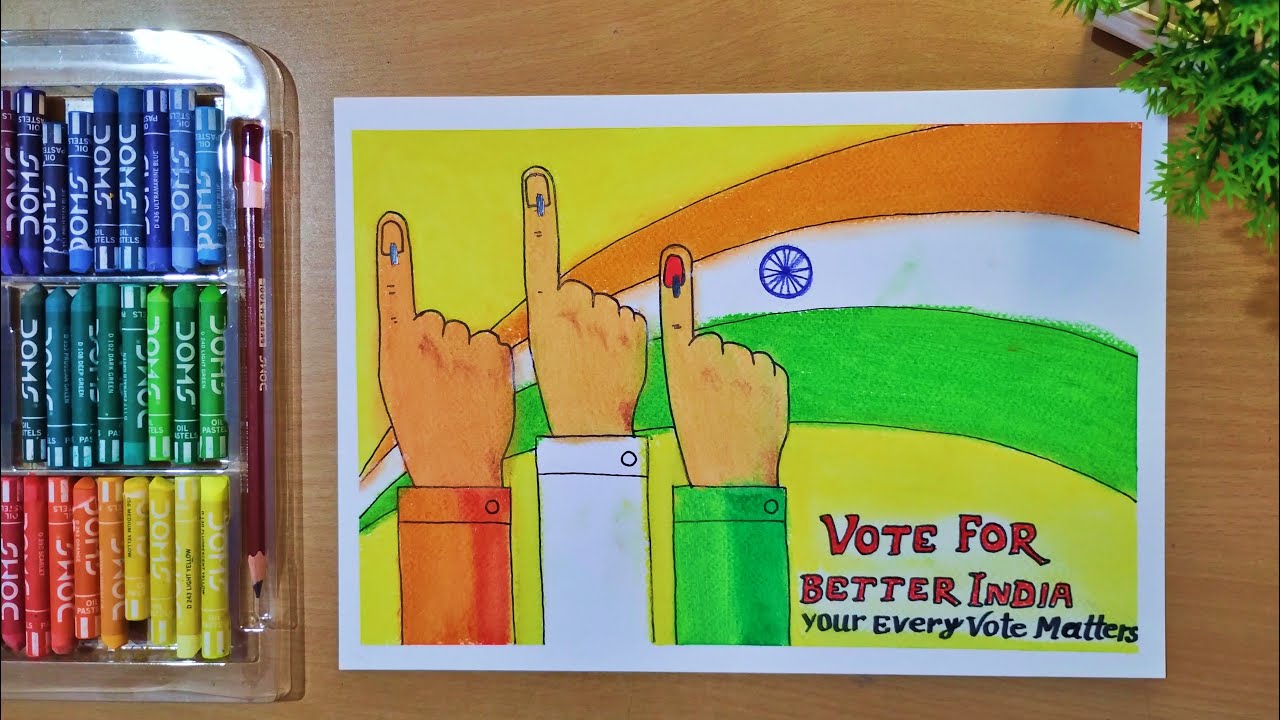 voters awareness oil pastel drawing || voters awareness poster drawing || vote for better India