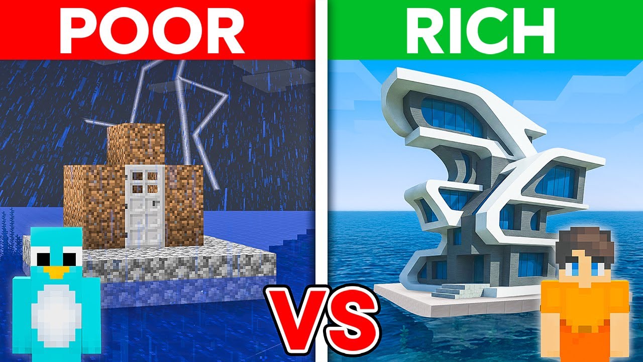 POOR vs RICH: Water House Survival Battle in Minecraft