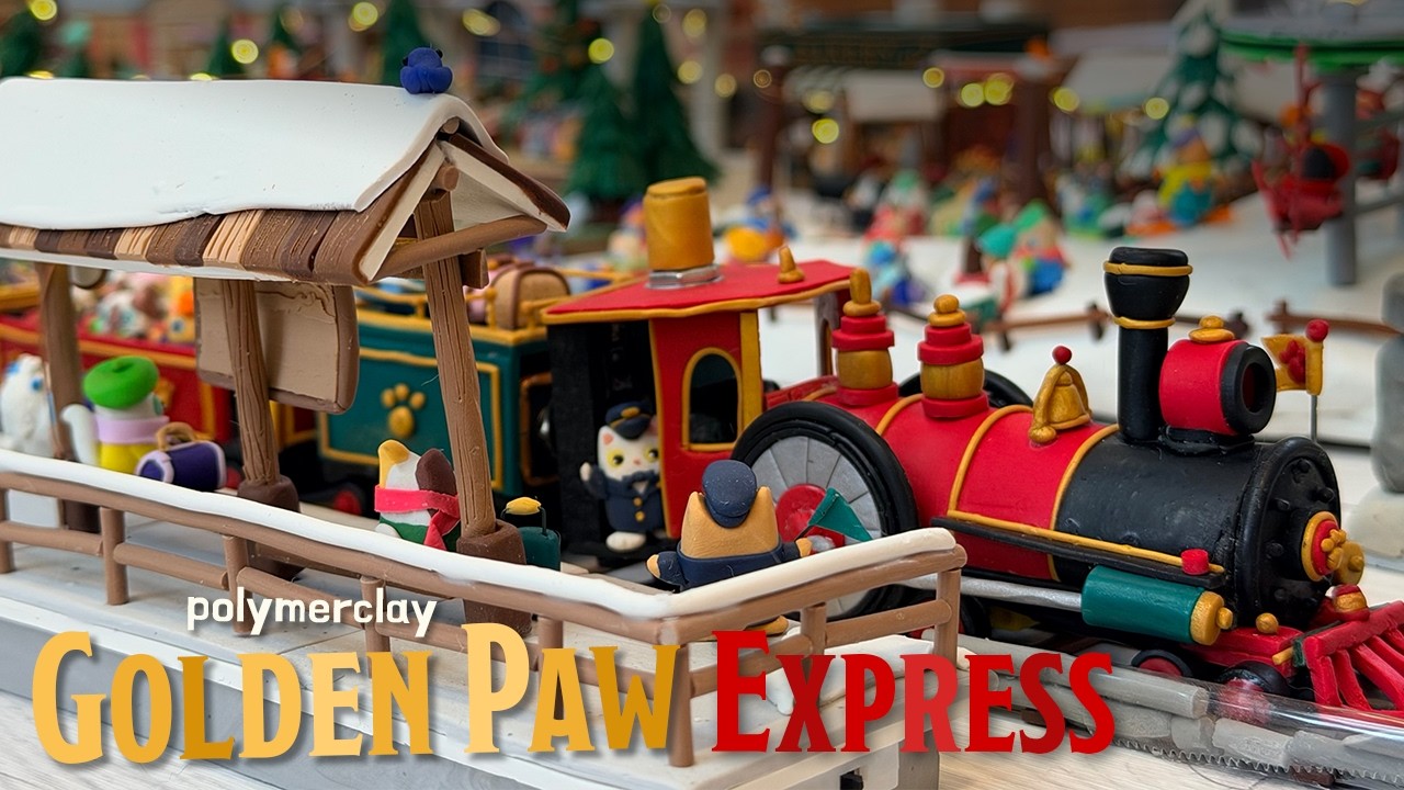 Making🚂Winter Train Journey❄️Tiny Cat Village🐾with Polymer Clay!