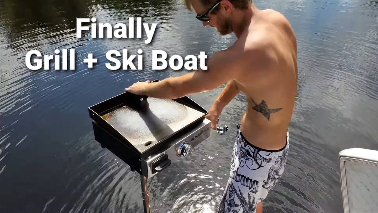 Add a Grill to your Ski Boat!  Portable grill mount. Blackstone grilling! Mastercraft X10