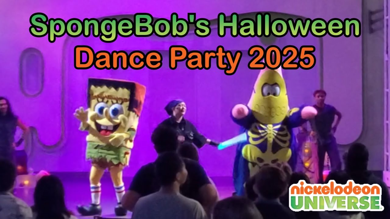 SpongeBob and Patrick in the Halloween Dance Party at Nickelodeon Universe!