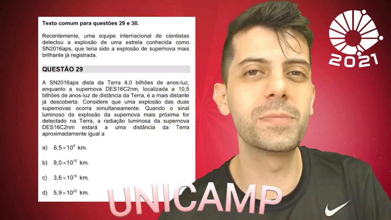 UNICAMP 2021 2o dia - Q29 Fis - A SN2016aps dista da Terra 4,0 bilhões de anos-luz
