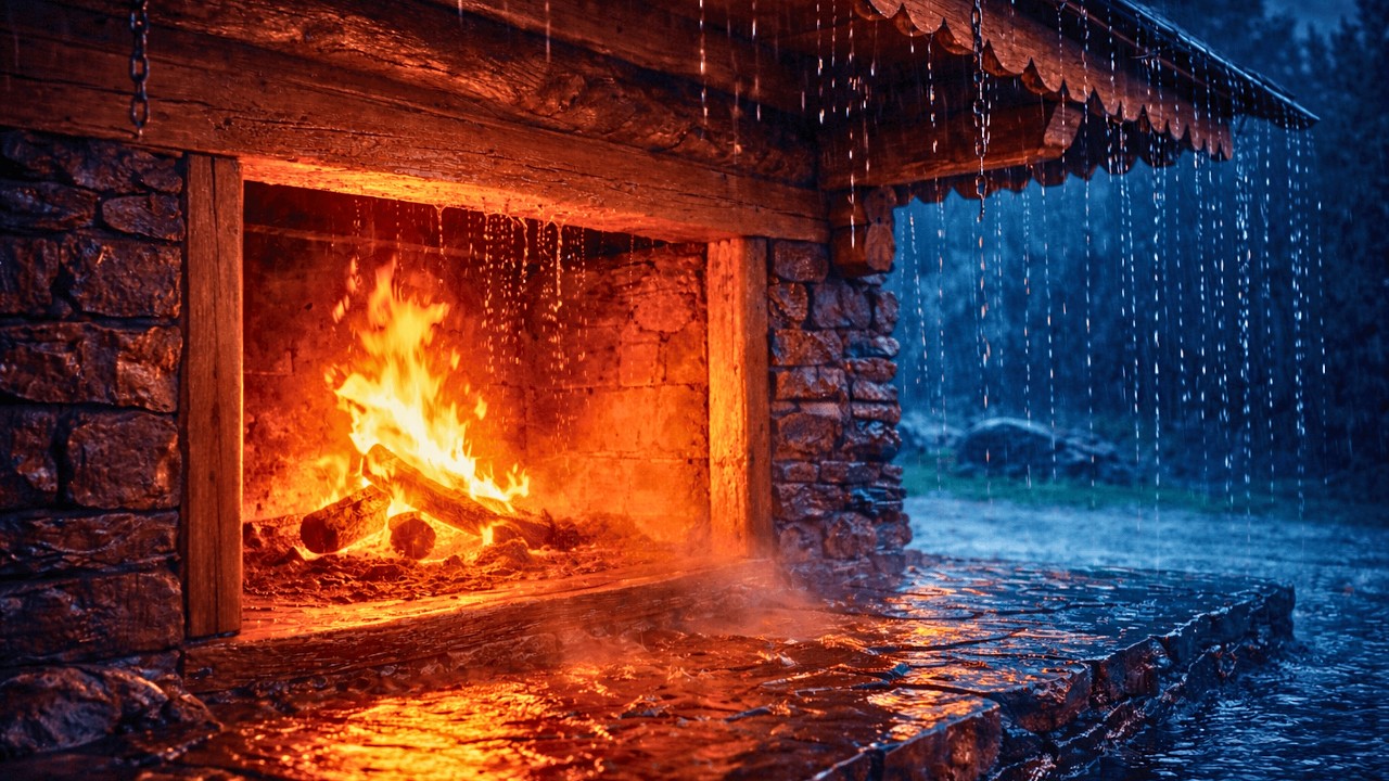 Heavy Rain Sounds & Cozy Fireplace for Deep Sleeping & Stress Relief 🔥 Rain Sounds for Perfect Sleep
