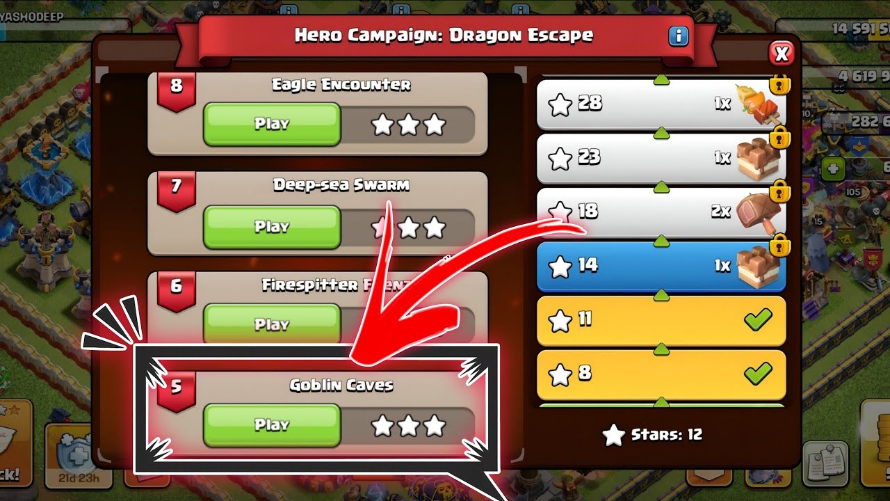 Level 5 Easy Method 🔥 | Hero Campaign: Dragon Escape Clash Of Clans ✅ GOBLIN CAVES COC