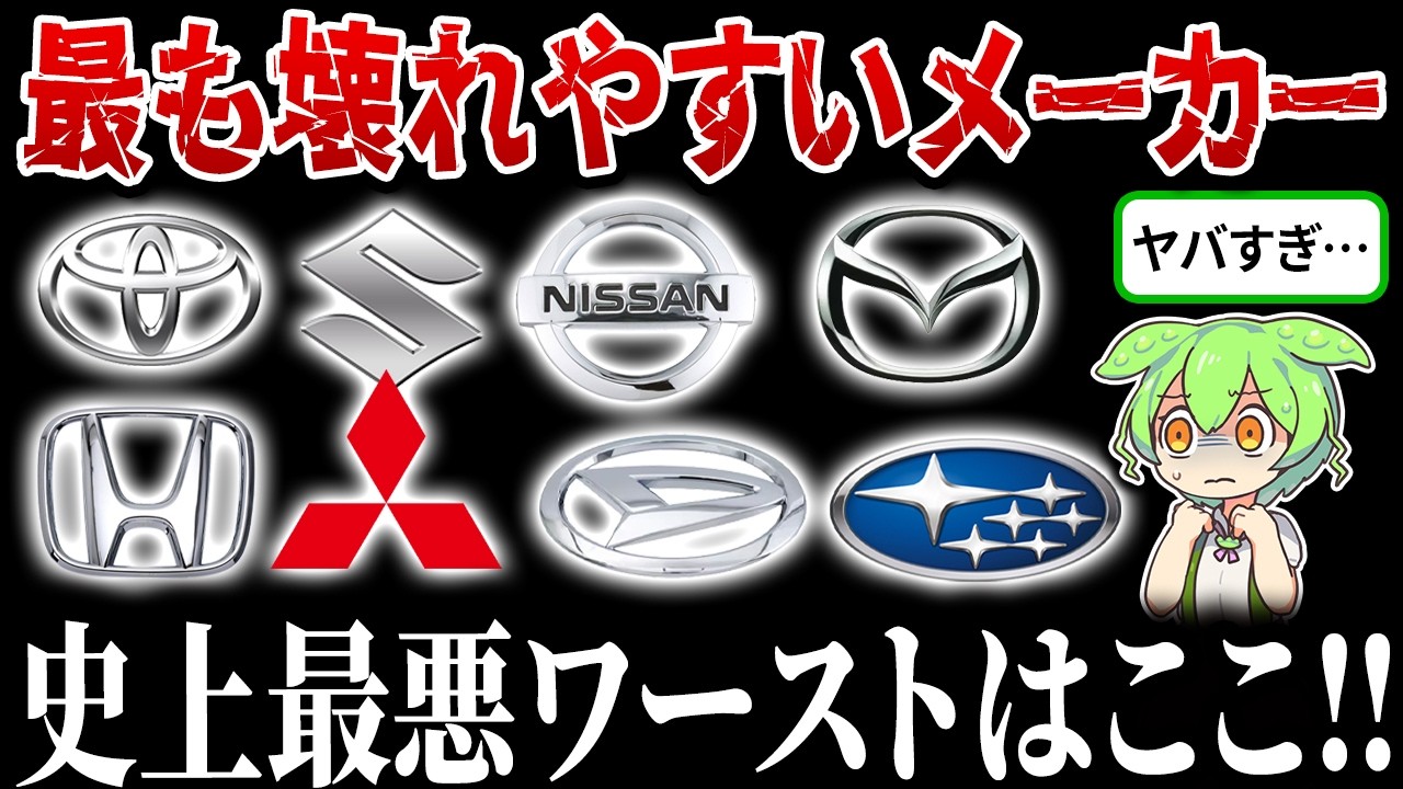 最も壊れやすい車or壊れにくい車メーカー発表！故障率８８０%超えのドン引きメーカー大暴露！【最新国交省データ】【ずんだもん&ゆっくり解説】